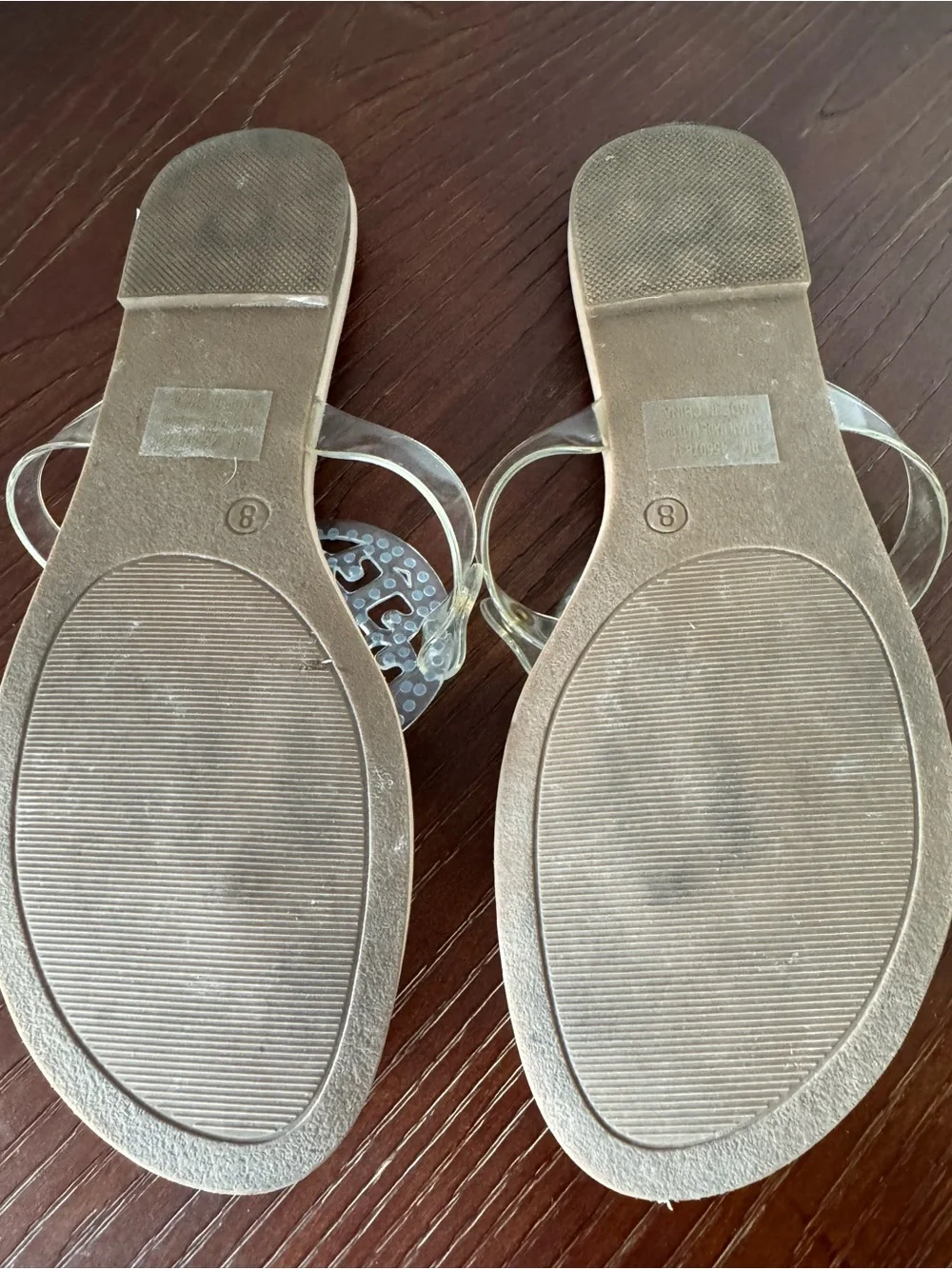 Clear & Gold Jelly Embellished Thong Sandals - Beige Footbed, Womens Size 8 - Picture 5 of 5